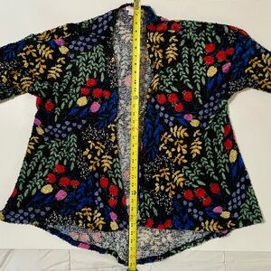 LuLaRoe Black Floral Open-Front Cardigan with Multicolor Botanical Print